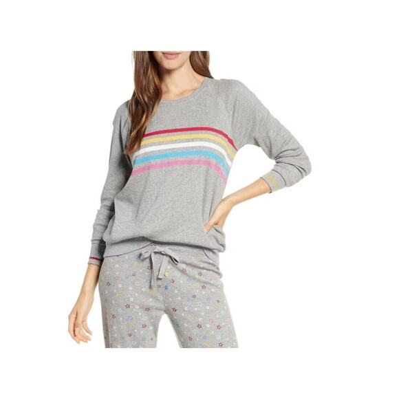 P.J. Salvage Women's Striped Thermal Pajama Top in Grey Multi Medium Stripe $30 - Picture 1 of 4